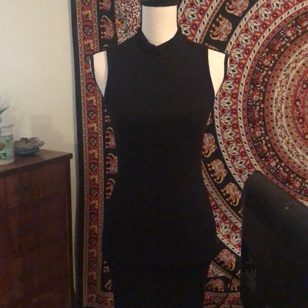Ribbed black turtle neck dress